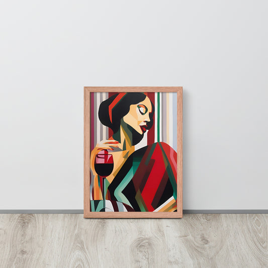 Lady With Glass | Wood Framed Print - Blisscotto